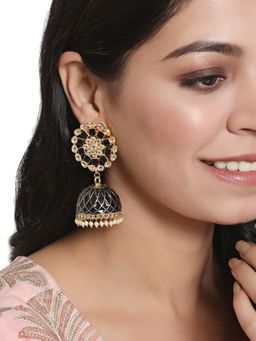 Aatmana - Black Gold Plated Hand Painted Beaded Dome Shaped Jhumkas