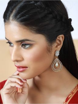 Aatmana - White Gold Plated American Diamond Tear Drop Earrings