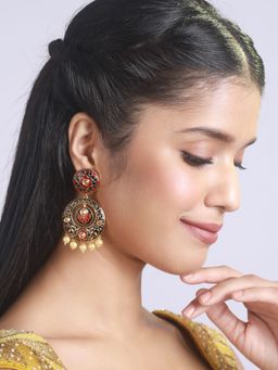 Aatmana - Gold Plated Black Contemporary Chandbalis Earrings