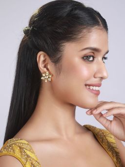 Aatmana - Gold Toned and Kundan Studded Floral Studs Earrings