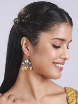 Aatmana - Silver Plated and Stone Studded and Beaded Contemporary Drop Earrings