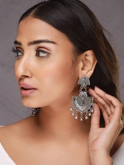 Aatmana - Silver Toned Red and Green Kundan Studded Ghungroo Drop Earrings