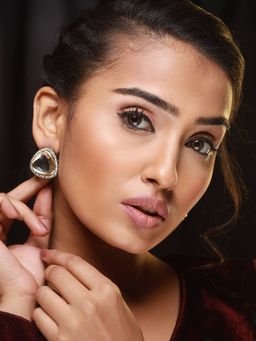 Aatmana - Rose Gold Plated Ad Stone Studded Stud Earrings