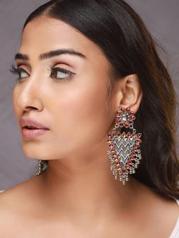 Aatmana - Silver Plated Pink and Yellow Stone Studded and Ghungroo Drop Earrings