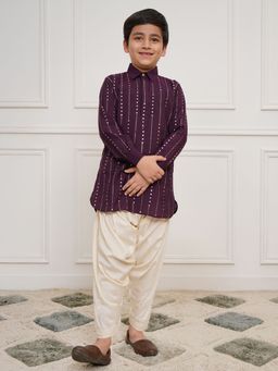 Vastramay - Boys Purple Silk Embellished Kurta with Patiala (Set of 2)