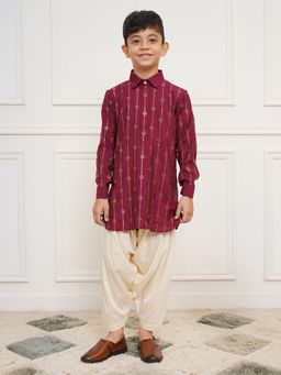 Vastramay - Boys Wine Silk Embellished Kurta with Patiala (Set of 2)