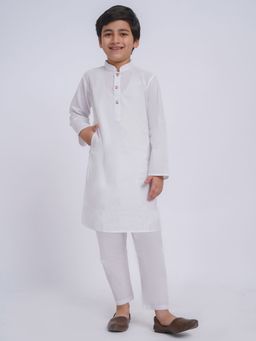 Vastramay - Boys White Cotton Solid Kurta with Pyjama (Set of 2)