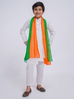 Vastramay - Boys White Cotton Solid Kurta with Pyjama and Dupatta (Set of 3)