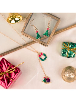 Arendelle - Christmas Wreath and Bell Pendant Tree Earrings