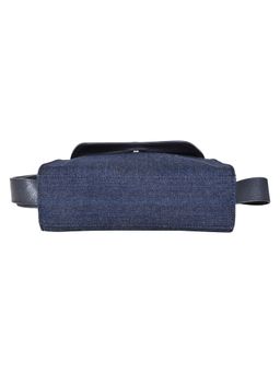 Sassora - Leather and Denim Material Unisex Navy Blue Belt Bag (M)