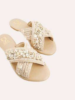 Fizzy Goblet - White Sands Criss Cross Open Toe Flats