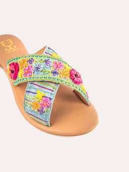 Fizzy Goblet - Multi Color Happy Bunch Criss Cross Open Toe Slides