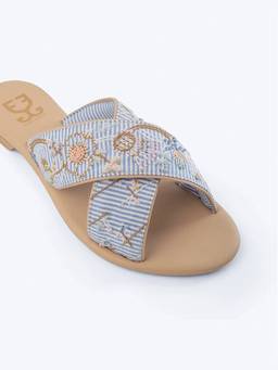 Fizzy Goblet - Blue Stripe a Pose Criss Cross Open Toe Flats
