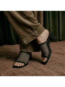 Dip Your Toes - Black Mesh Heels