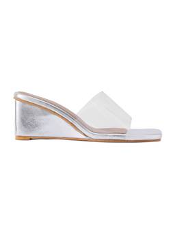 Dip Your Toes - Clear Silver Wedge Heels