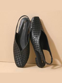 Dip Your Toes - Black Square Toe Block Heel Slingback Sandal Heels