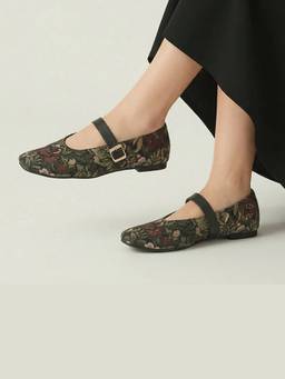 Dip Your Toes - Black Wildflower Square Toe Ballerina