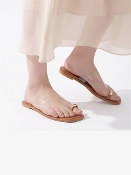 Dip Your Toes - Tan Toe Ring Detail Flats