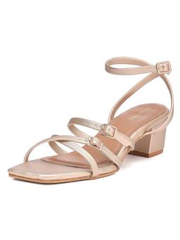 Dip Your Toes - Gold Metal Detail Multi-Strap Sandal Heels