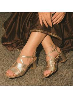Dip Your Toes - Gold Strap-Up Sandal Heels