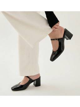 Dip Your Toes - Black Patent Block Heel Pump Heels