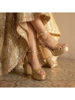Dip Your Toes - Gold Single Strap Platform Sandal Heels