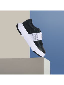 Saint G - Embellished Black Leather Sneakers