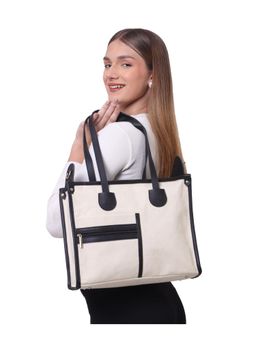 Yelloe - Off White-Black Canvas Tote Bag for Women