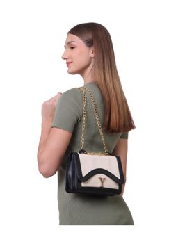 Yelloe - Off White-Black Canvas Sling Bag for Women