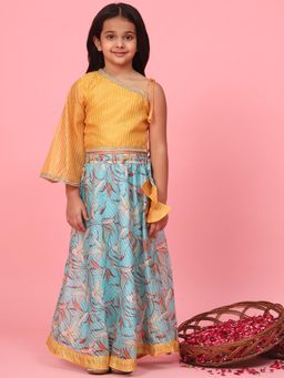 Readiprint - Straight Style Organza Mustard & Sea Green Printed Lehenga Choli (Set of 2)