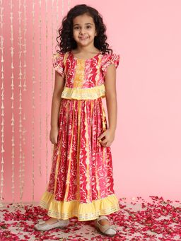 Readiprint - Straight Style Rayon Pink and Yellow Printed Lehenga Choli (Set of 2)