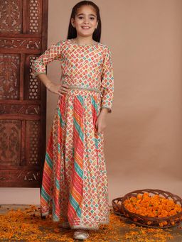 Readiprint - Straight Style Cotton Fabric Orange Color Lehenga Choli (Set of 2)