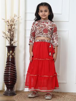 Readiprint - Straight Style Silk Fabric Beige and Red Color Lehenga Choli (Set of 2)