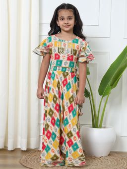 Readiprint - Straight Style Rayon Fabric Cream Color Lehenga Choli (Set of 2)