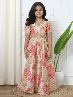 Readiprint - Straight Style Art Silk Fabric Beige Color Lehenga Choli (Set of 2)