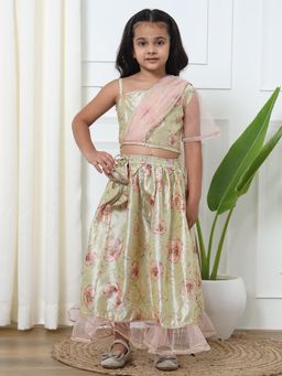 Readiprint - Straight Style Art Silk Yellow Lime Green Printed Lehenga Choli (Set of 2)