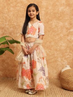 Readiprint - Straight Style Kota Doria Beige Printed Lehenga Choli & Dupatta (Set of 3)