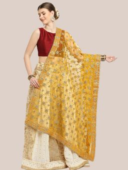 Dupatta Bazaar - Womens Heavily Embroidered Bridal & Wedding Wear Net Mustard Dupatta
