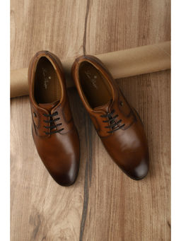 Louis Philippe - Men Tan Leather Lace Up Oxford Shoes