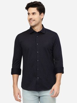 JB Studio - Men's Navy Blue 100% Cotton Slim Fit Solid Casual Party Wear Shirt