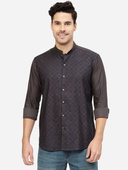 JB Studio - Men's Grey & Blue 100% Cotton Slim Fit Printed Party Wear Shirt