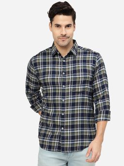 Greenfibre - Men's Green 100% Cotton Slim Fit Checked Semi Casual Shirt