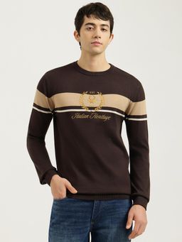 United Colors of Benetton - Brown Regular Fit Crew Neck Colour Block Pullover Sweater
