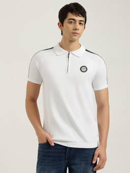 United Colors of Benetton - White Regular Fit Solid Branded Tape Jersey Polo T-Shirt