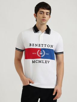 United Colors of Benetton - White Relaxed Fit Colour Block Dual Panel Pique Polo T-Shirt