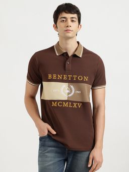 United Colors of Benetton - Brown Relaxed Fit Colour Block Dual Panel Pique Polo T-Shirt