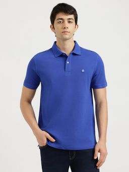 United Colors of Benetton - Blue Relaxed Fit Solid Applique Logo Pique T-Shirt