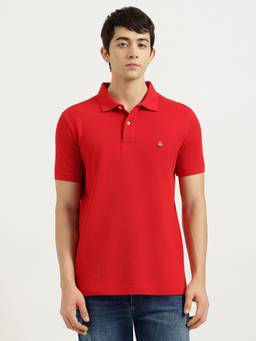 United Colors of Benetton - Red Relaxed Fit Solid Applique Logo Pique T-Shirt