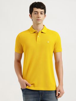 United Colors of Benetton - Yellow Relaxed Fit Solid Applique Logo Pique T-Shirt