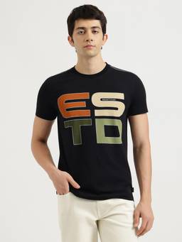 United Colors of Benetton - Black Relaxed Fit Crew Neck Typography Estd Jersey T-Shirt